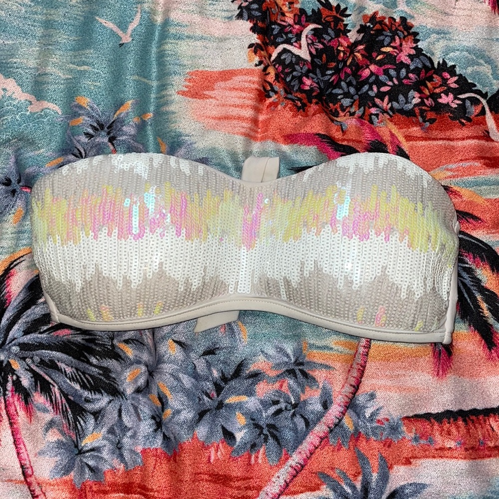 Miss Me Buckle Bandeau Bikini Top with Sequins Size S